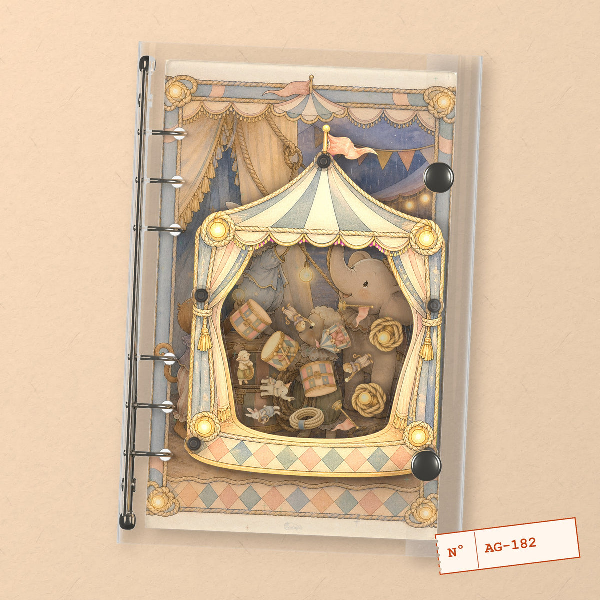 Little Circus Elephant (AG-182) A6 shaker binder notebook, front cover
