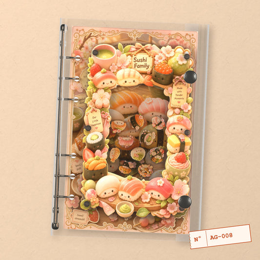 Sushi Family (AG-008) A6 shaker binder notebook, front cover