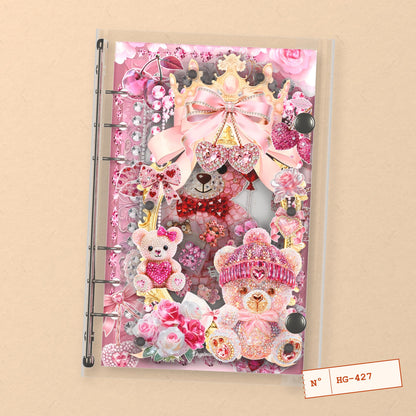 Pink Bears & Hearts (HG-427) A6 shaker binder notebook, front cover