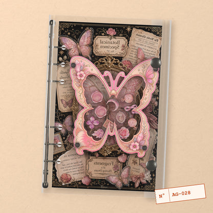 Pink Butterfly Specimen (AG-028) A6 shaker binder notebook, front cover