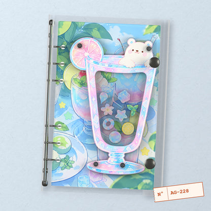 Summer Bear Drinks (AG-228) A6 shaker binder notebook, front cover