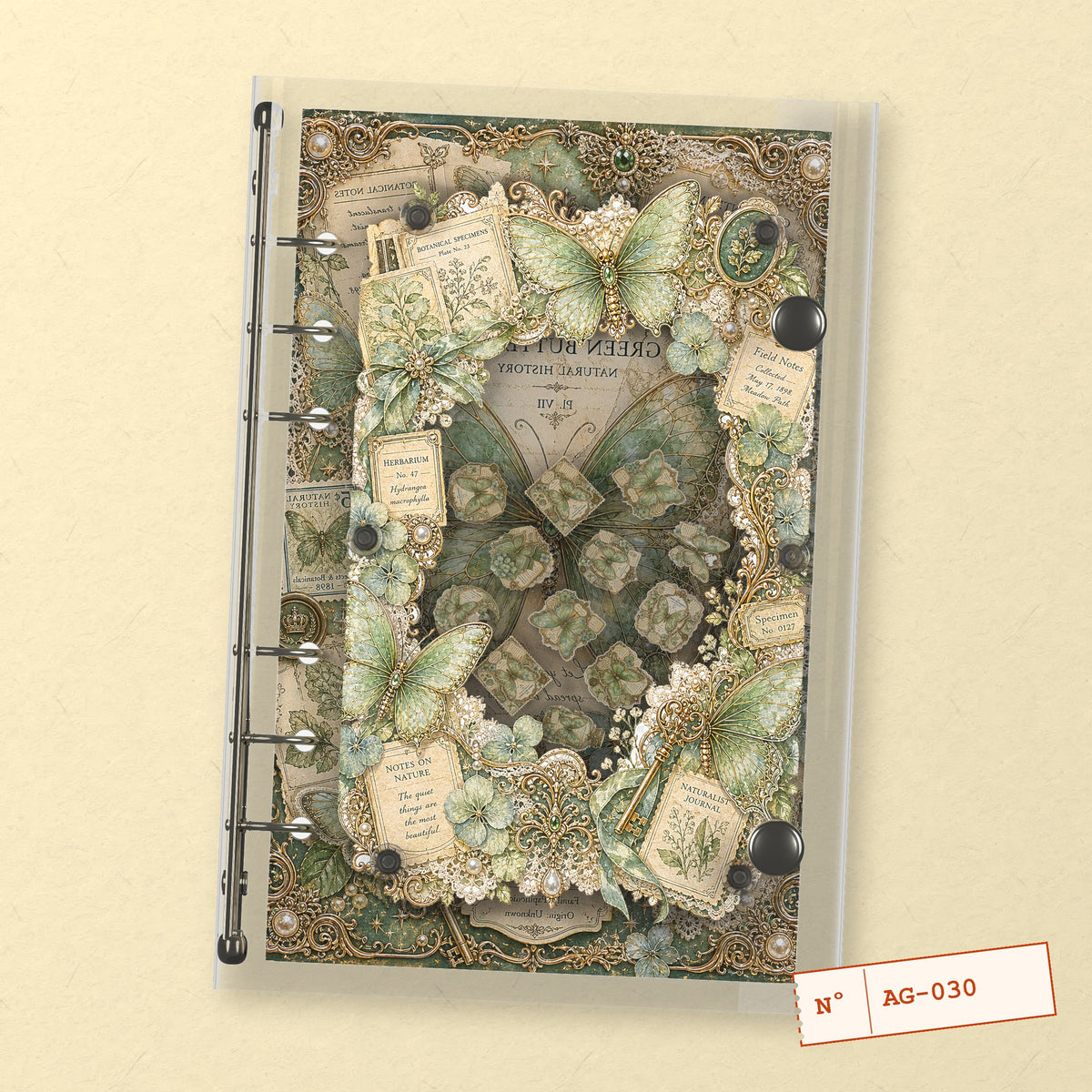 Emerald Butterfly (AG-030) A6 shaker binder notebook, front cover