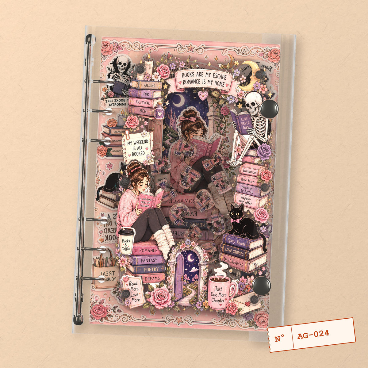 Cozy Book Stack (AG-024) A6 shaker binder notebook, front cover