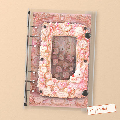 Pink Bunny Vanity (AG-039) A6 shaker binder notebook, front cover