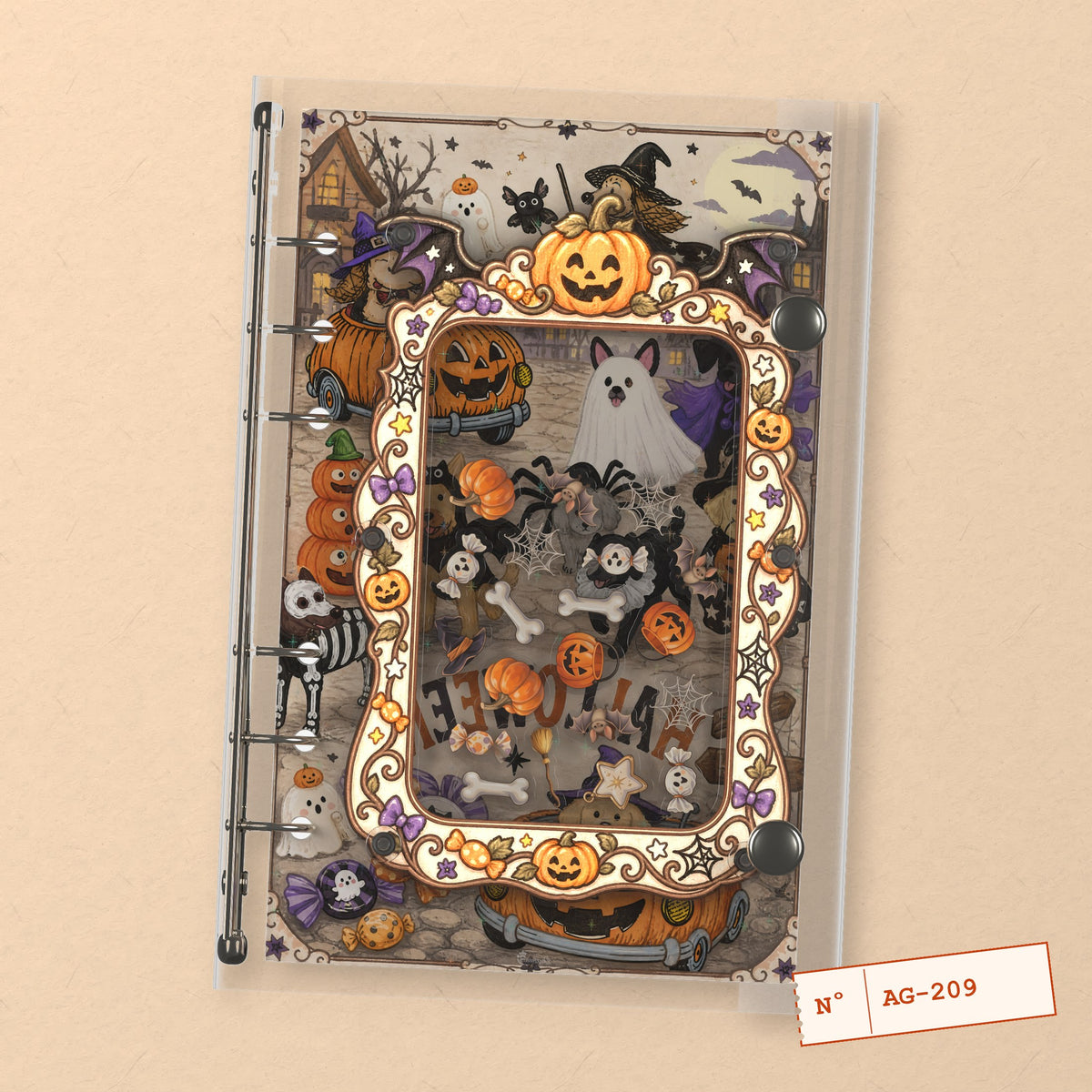 Halloween Dog Parade (AG-209) A6 shaker binder notebook, front cover
