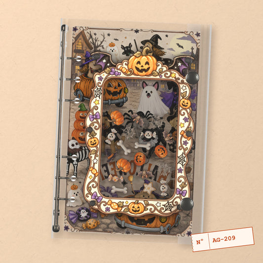 Halloween Dog Parade (AG-209) A6 shaker binder notebook, front cover