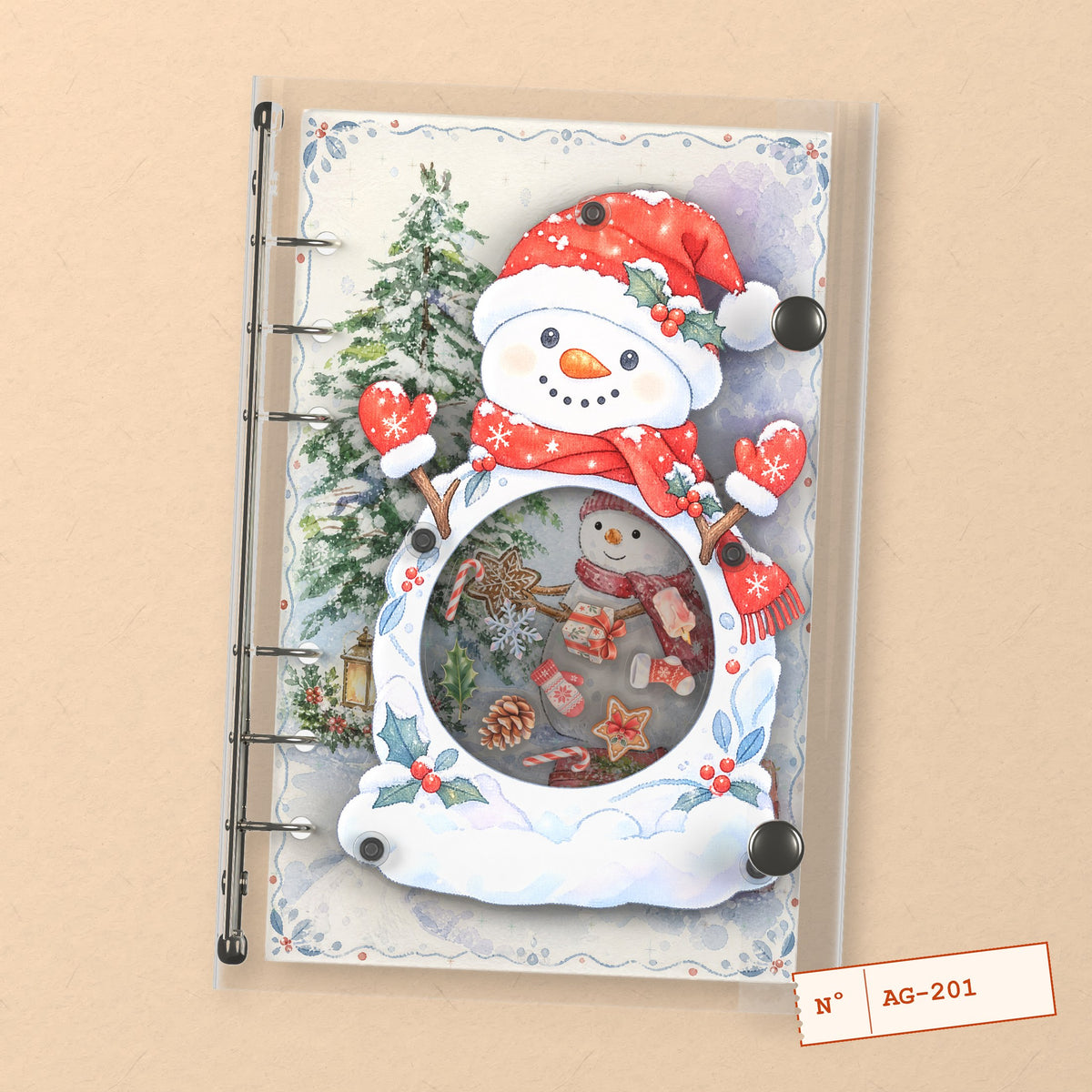 Christmas Snowman (AG-201) A6 shaker binder notebook, front cover