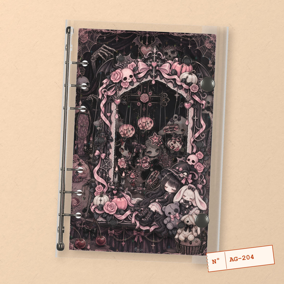 Pink Gothic Halloween (AG-204) A6 shaker binder notebook, front cover