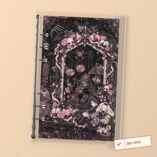 Pink Gothic Halloween (AG-204) A6 shaker binder notebook, front cover