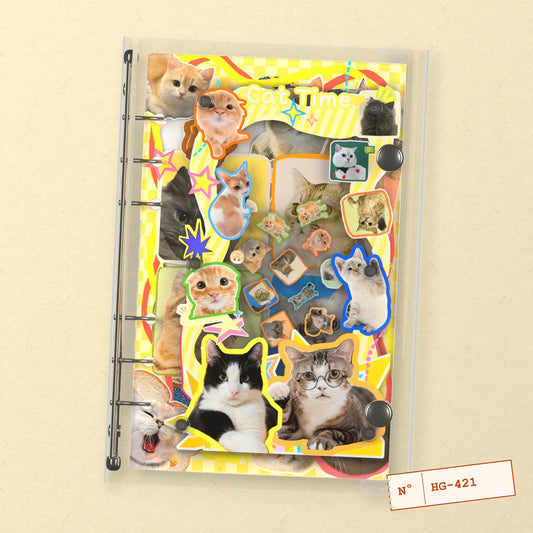 Cat Time Collage (HG-421) A6 shaker binder notebook, front cover