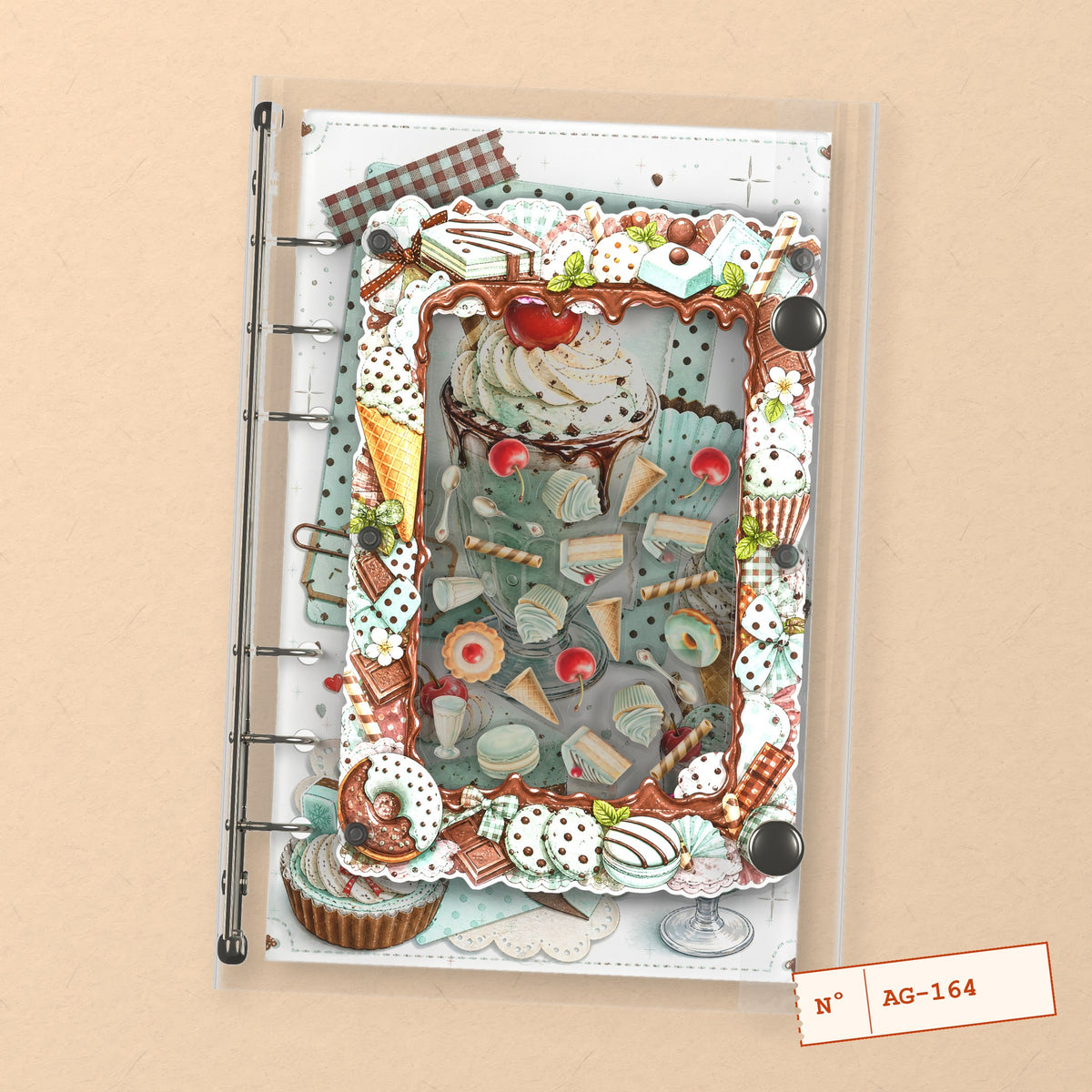 Mint Chocolate Sundae (AG-164) A6 shaker binder notebook, front cover