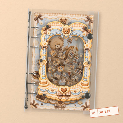 Chocolate Carousel Bear (AG-195) A6 shaker binder notebook, front cover