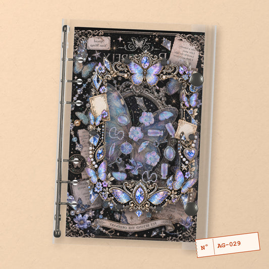 Iridescent Butterfly (AG-029) A6 shaker binder notebook, front cover