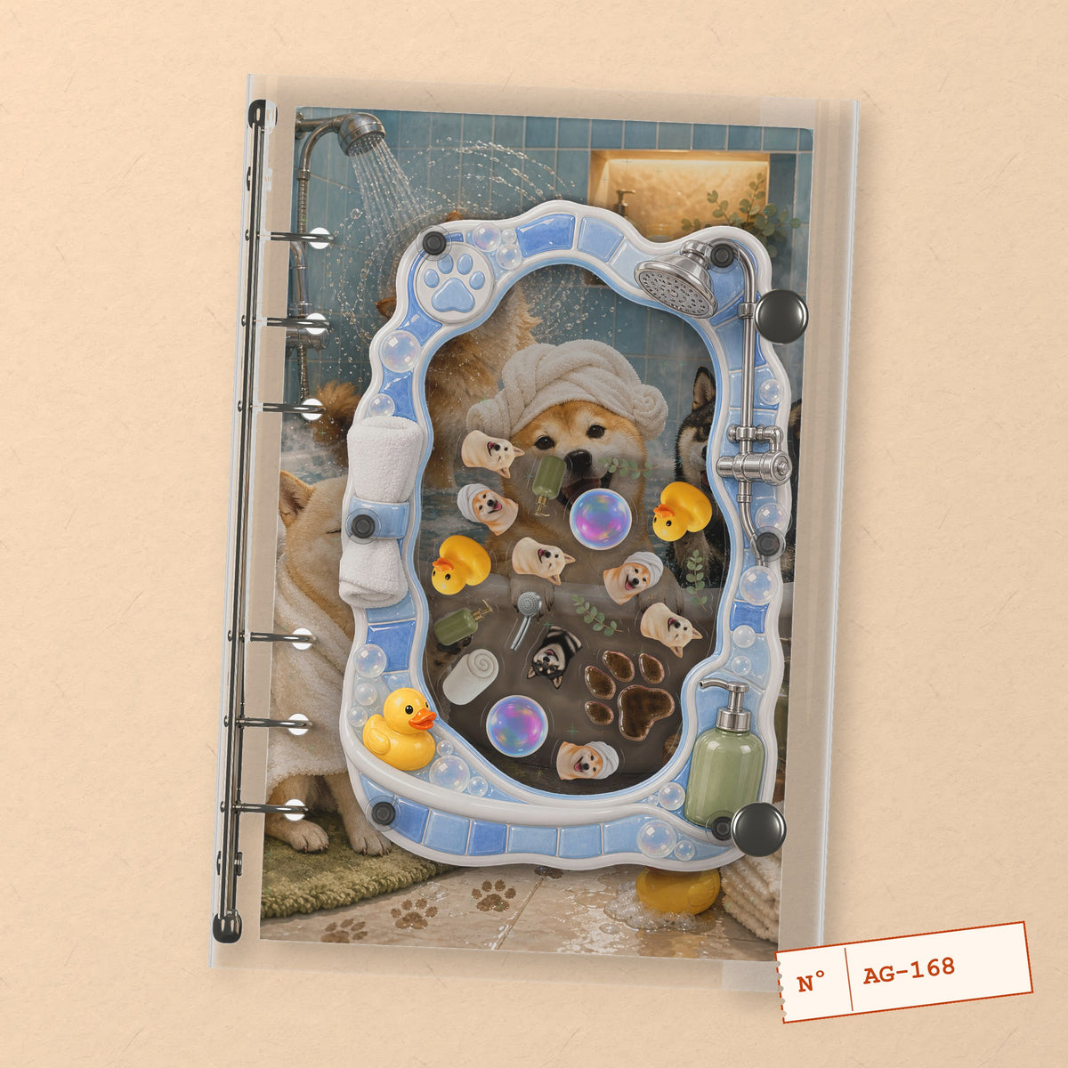Shiba Bath (AG-168) A6 shaker binder notebook, front cover