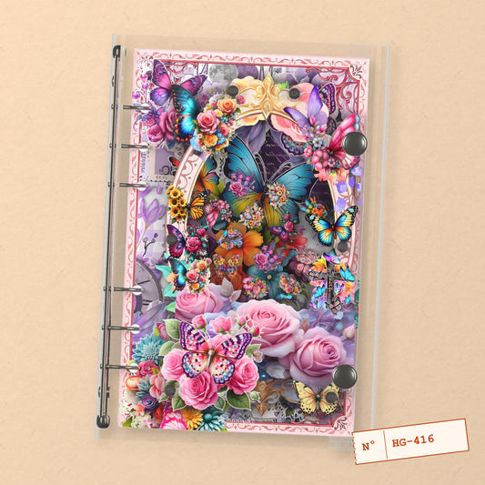 Rose Butterflies (HG-416) A6 shaker binder notebook, front cover