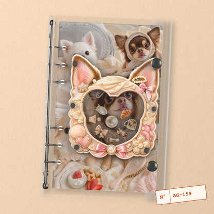 Fluffy Chihuahua (AG-159) A6 shaker binder notebook, front cover