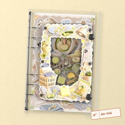 Round Green Bird (AG-066) A6 shaker binder notebook, front cover