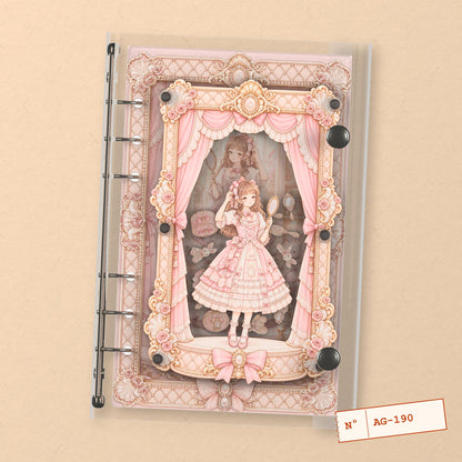 Pink Doll Window (AG-190) A6 shaker binder notebook, front cover