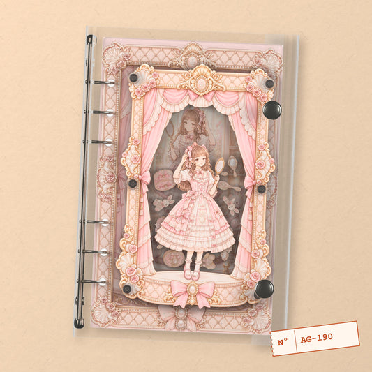 Pink Doll Window (AG-190) A6 shaker binder notebook, front cover
