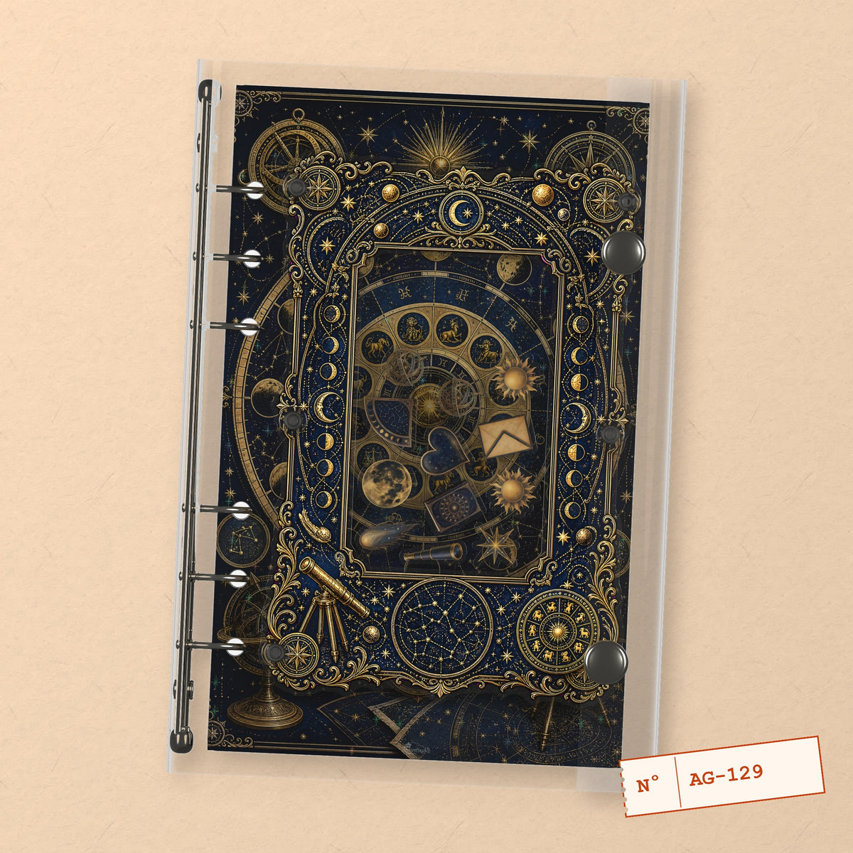 Zodiac Wheel (AG-129) A6 shaker binder notebook, front cover