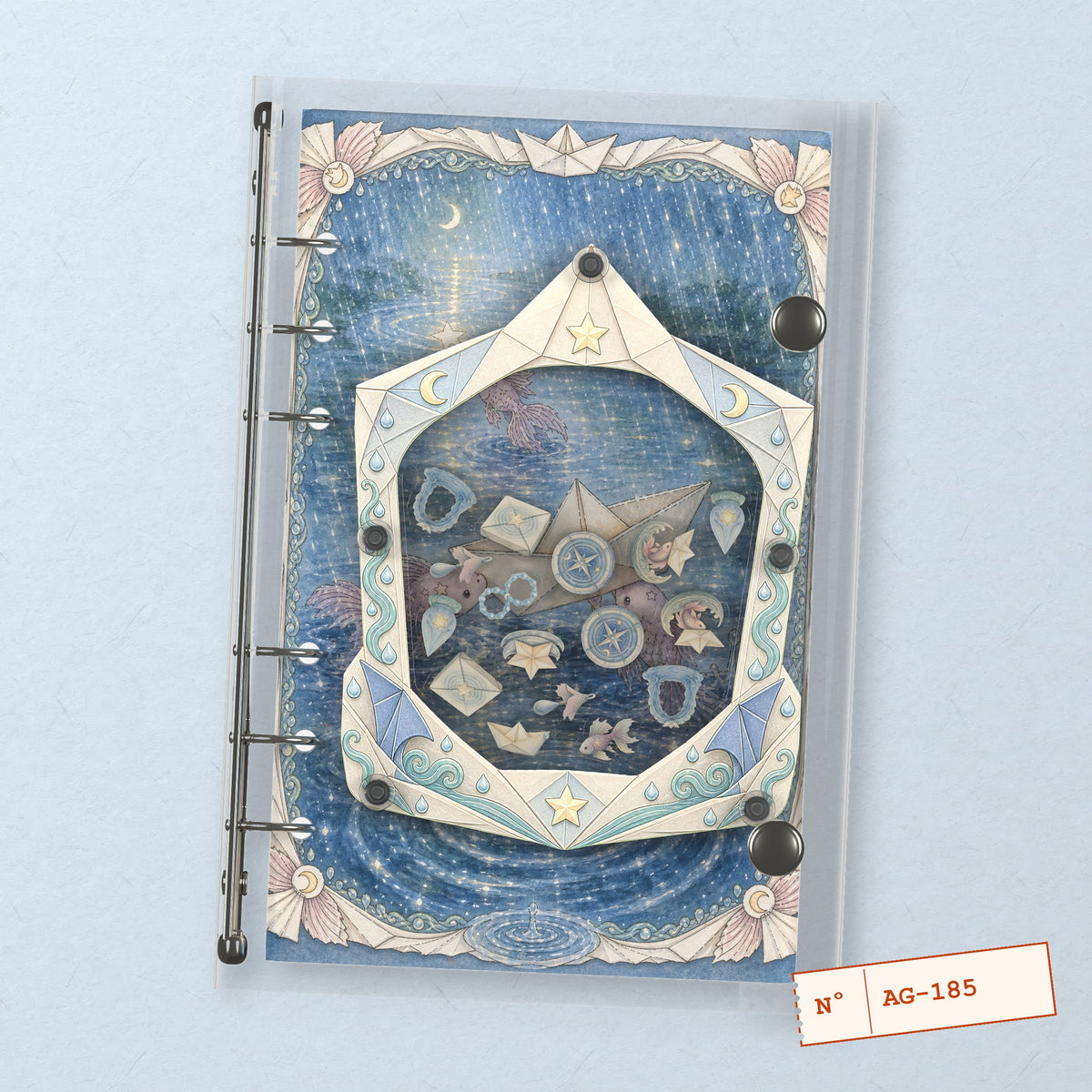 Paper Boat Voyage (AG-185) A6 shaker binder notebook, front cover