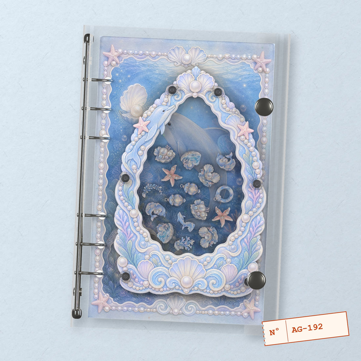 Dolphin Pearl Garden (AG-192) A6 shaker binder notebook, front cover