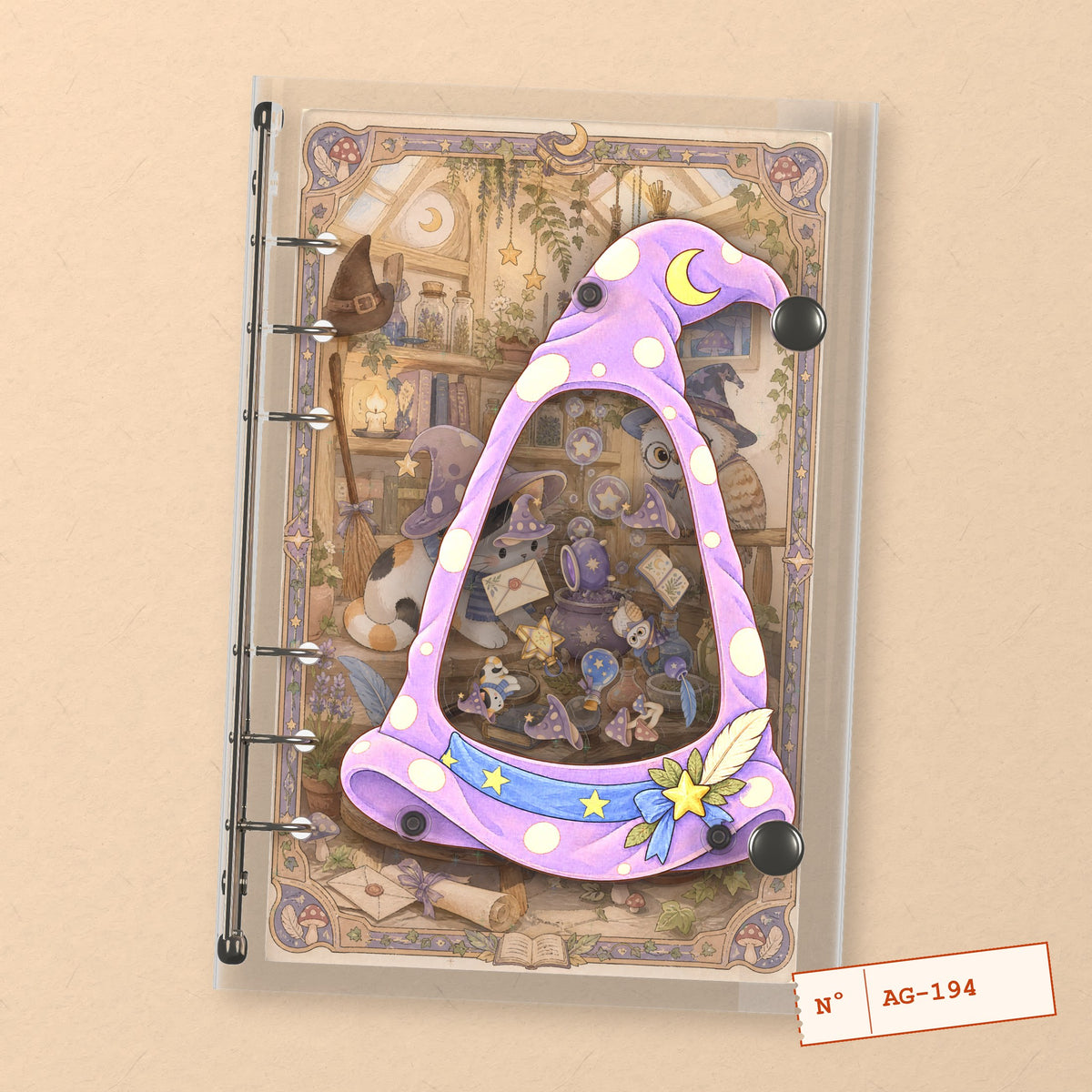 Witch Hat Herbs (AG-194) A6 shaker binder notebook, front cover