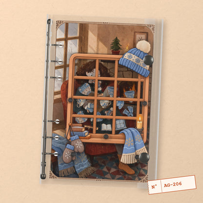 Winter Reading Nook (AG-206) A6 shaker binder notebook, front cover