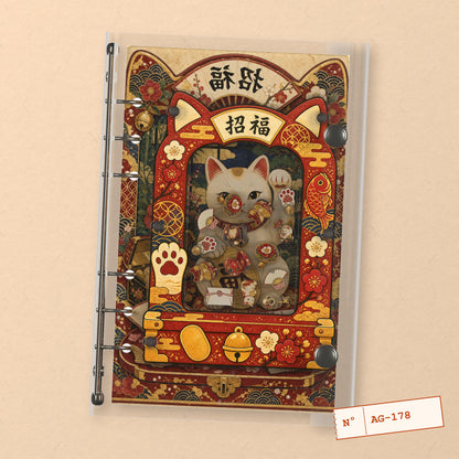 Maneki Neko Lucky Cat (AG-178) A6 shaker binder notebook, front cover