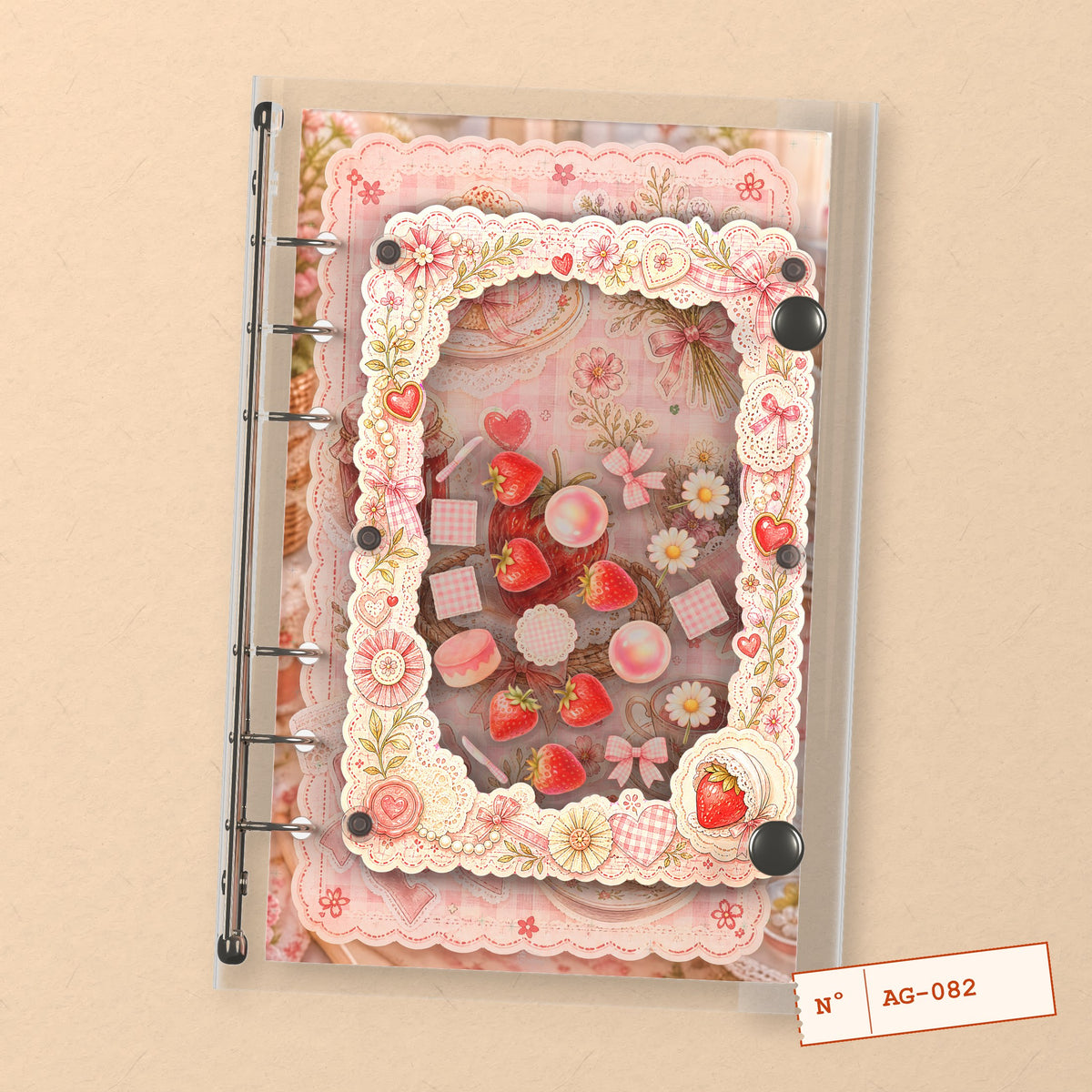 Strawberry Picnic Party (AG-082) A6 shaker binder notebook, front cover