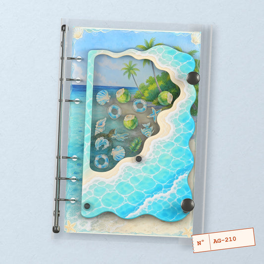 Tropical Beach Waves (AG-210) A6 shaker binder notebook, front cover
