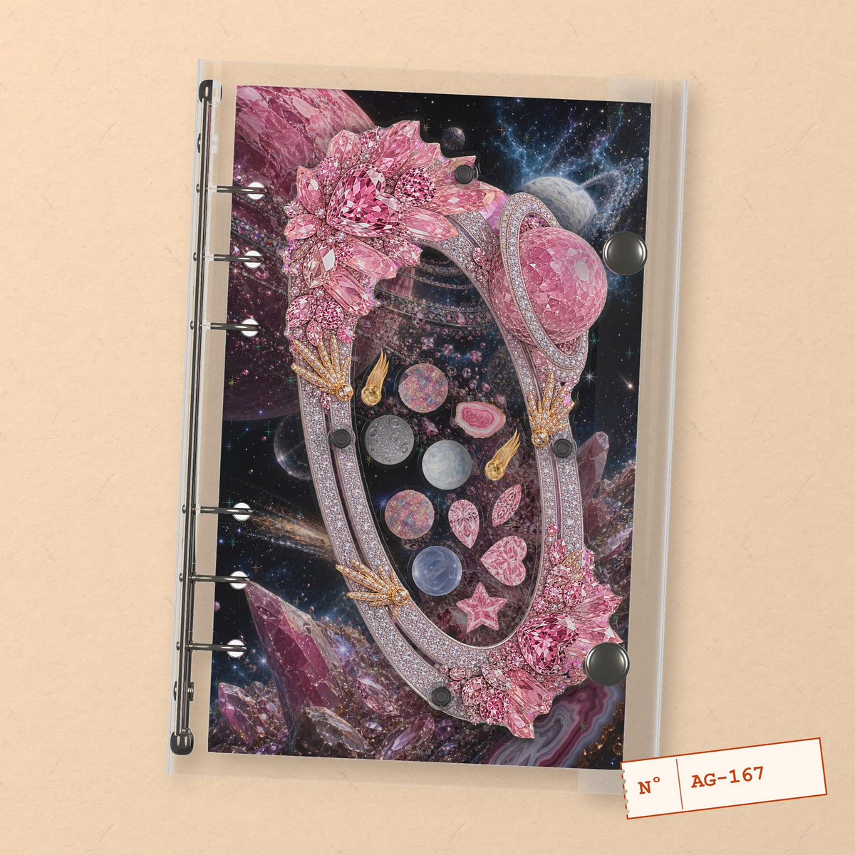 Pink Diamond Planet (AG-167) A6 shaker binder notebook, front cover