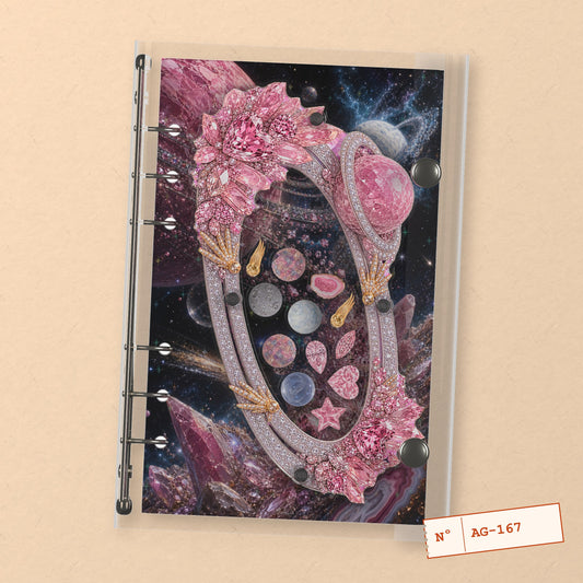 Pink Diamond Planet (AG-167) A6 shaker binder notebook, front cover