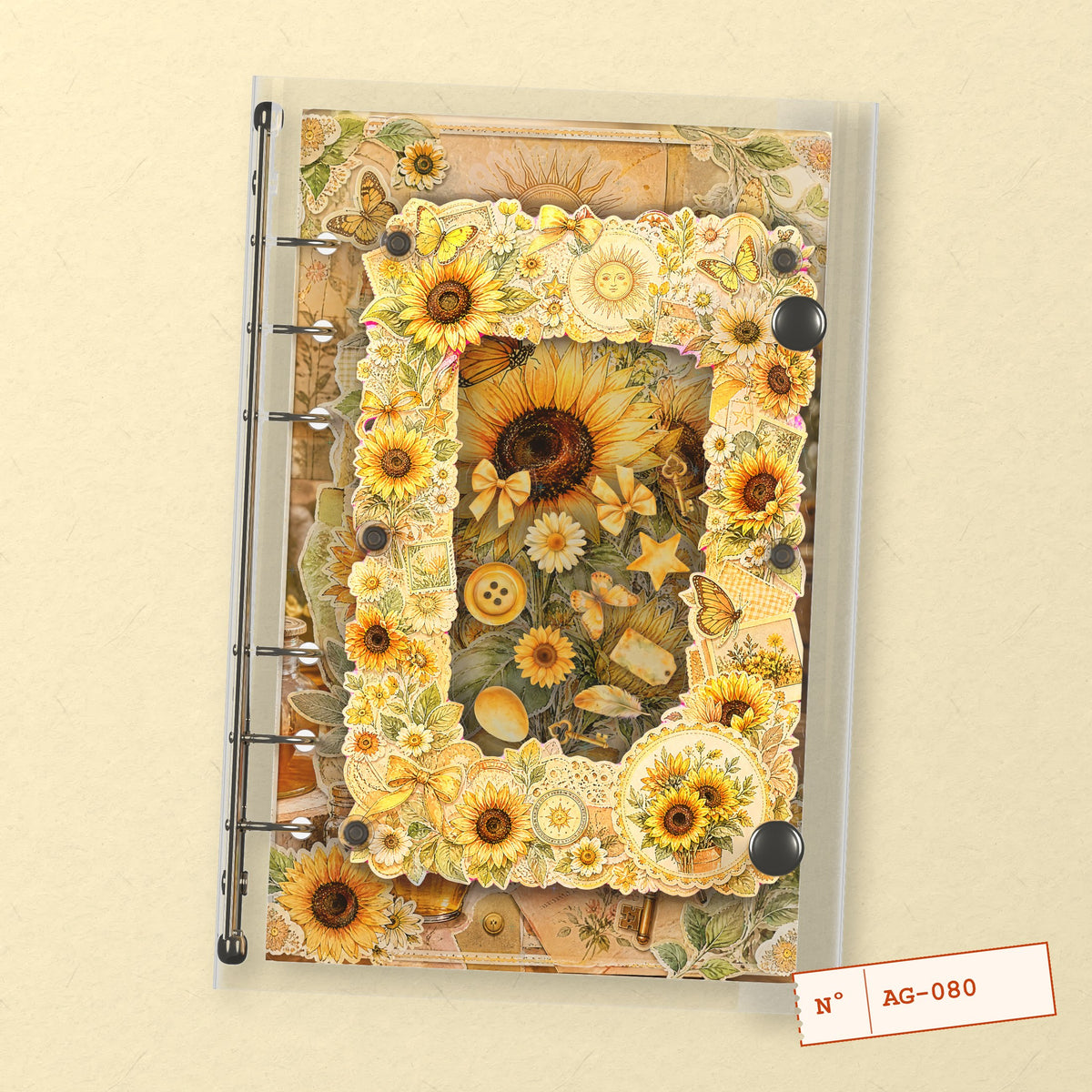 Sunflower Butterflies (AG-080) A6 shaker binder notebook, front cover