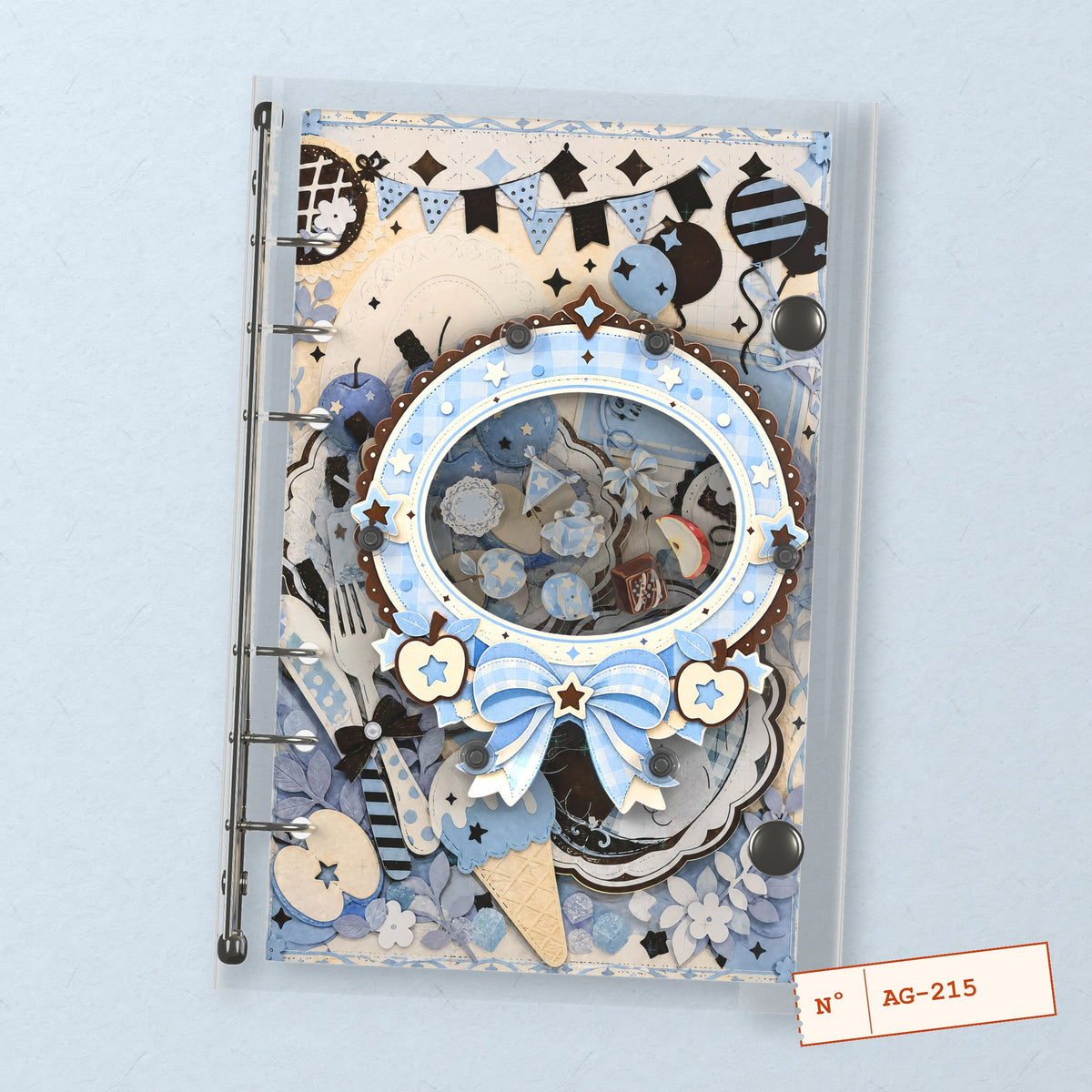 Blue Apple Party (AG-215) A6 shaker binder notebook, front cover