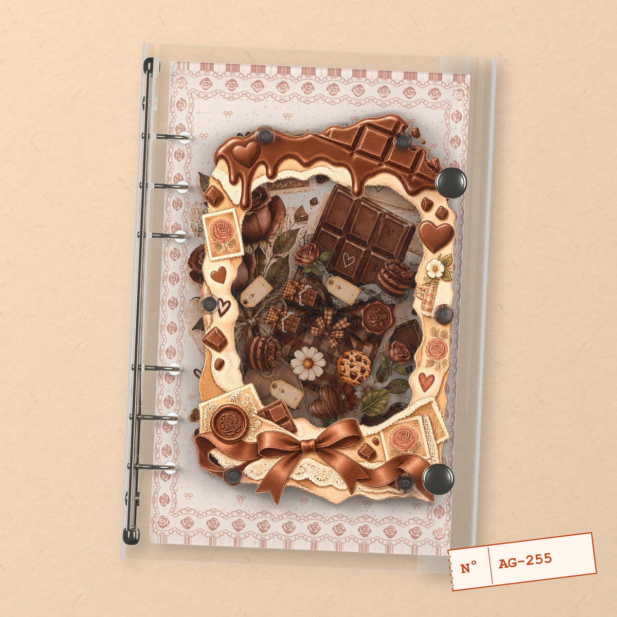 Chocolate Afternoon Tea (AG-255) A6 shaker binder notebook, front cover