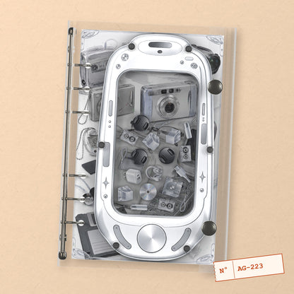 Retro Camera Collage (AG-223) A6 shaker binder notebook, front cover