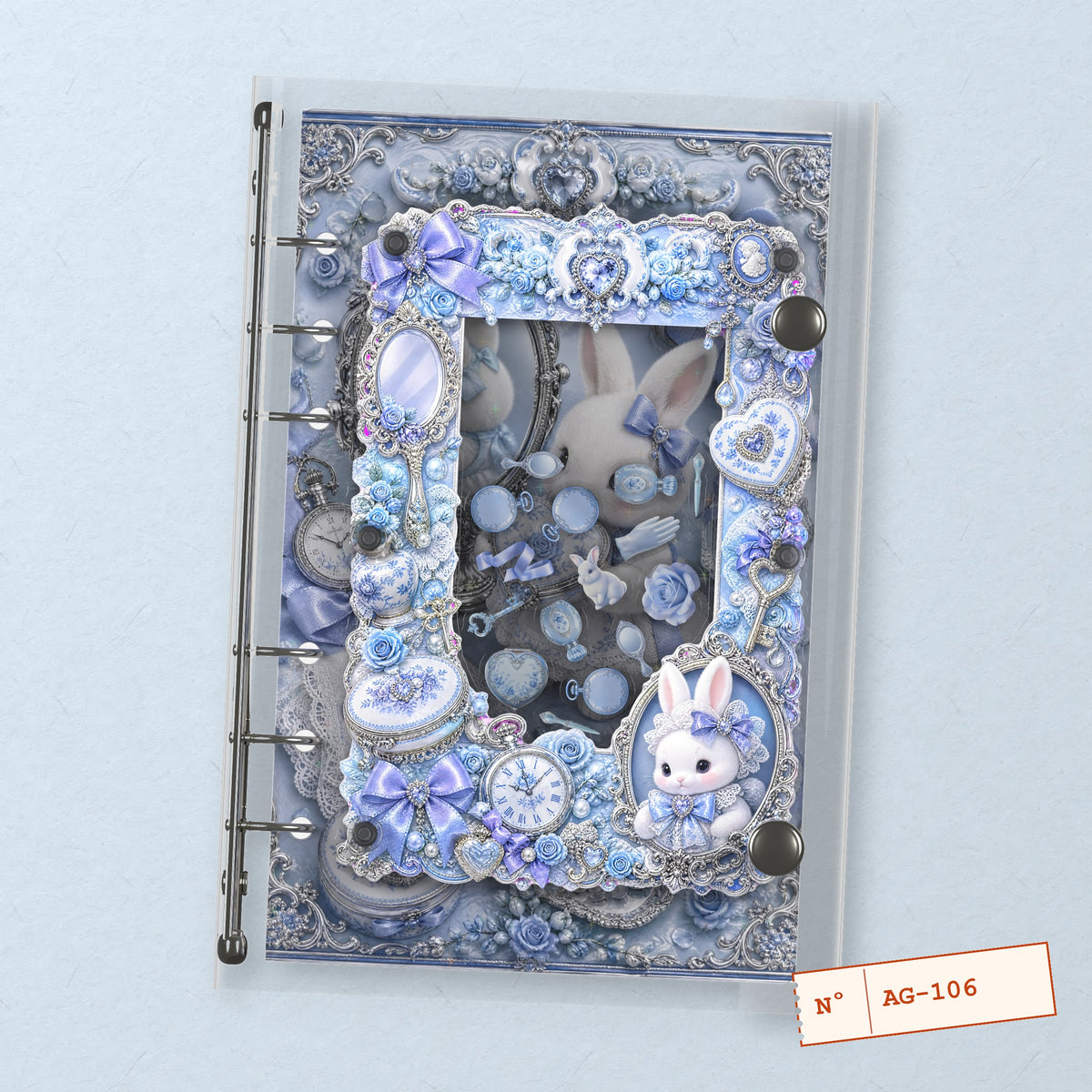 Blue Bunny Vanity (AG-106) A6 shaker binder notebook, front cover