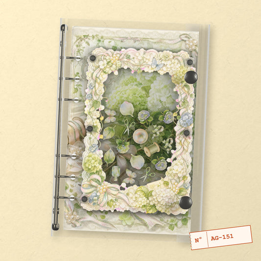 White Hydrangea (AG-151) A6 shaker binder notebook, front cover