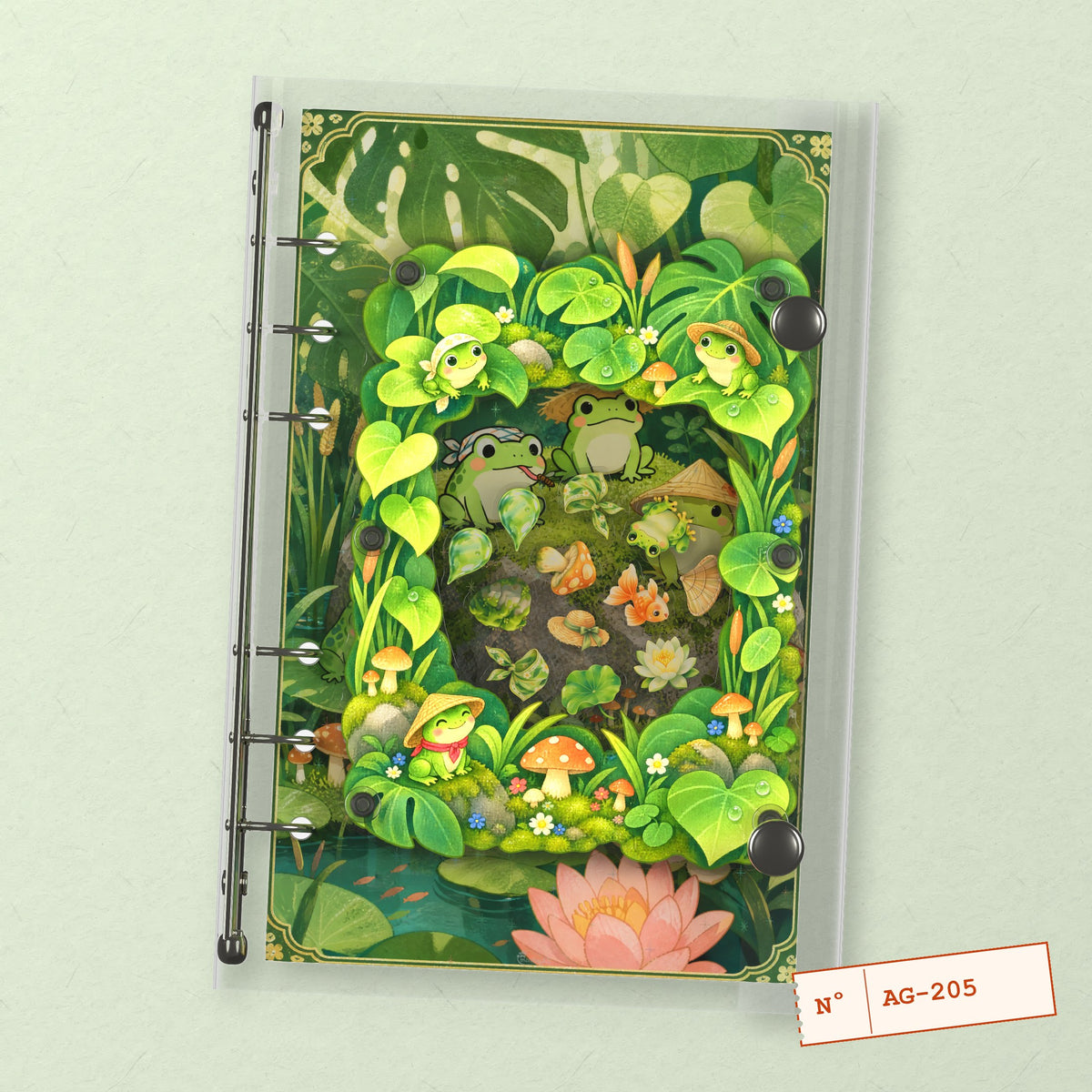 Pond Frogs (AG-205) A6 shaker binder notebook, front cover
