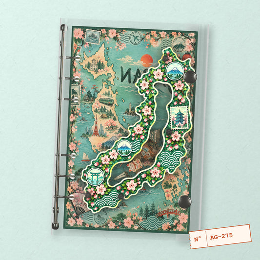 Sakura Japan Map (AG-275) A6 shaker binder notebook, front cover