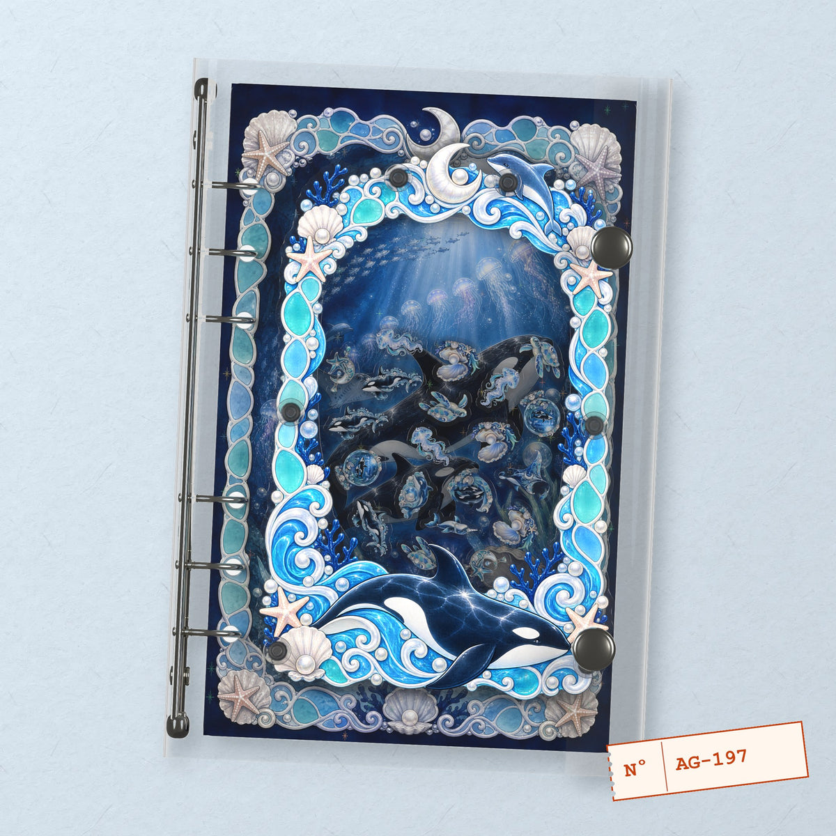 Moonlit Orca Bay (AG-197) A6 shaker binder notebook, front cover