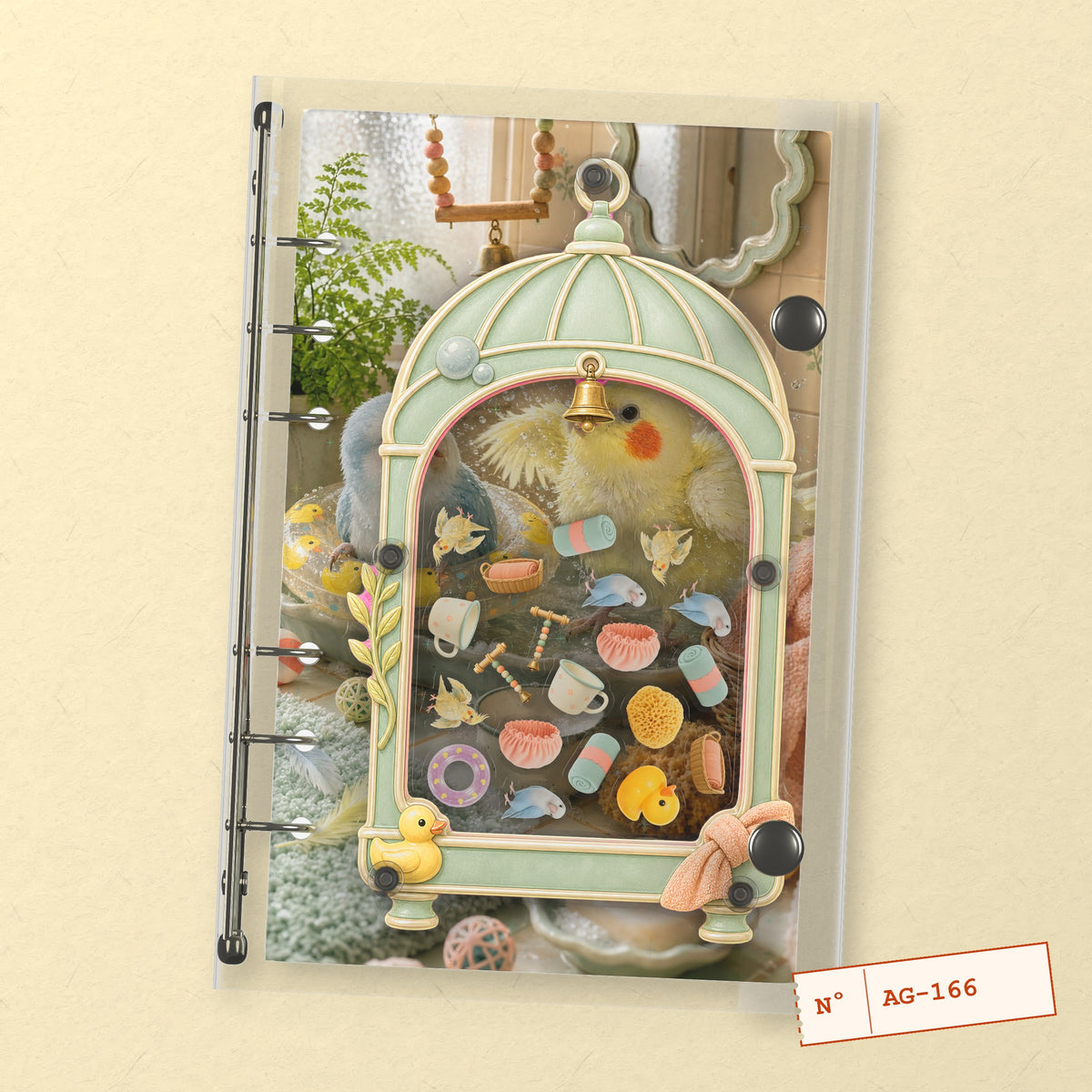 Birdcage Pals (AG-166) A6 shaker binder notebook, front cover