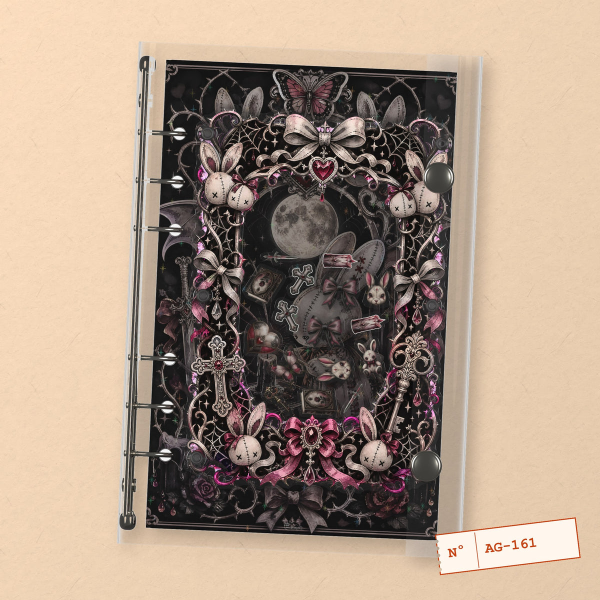 Gothic Rabbit Doll (AG-161) A6 shaker binder notebook, front cover