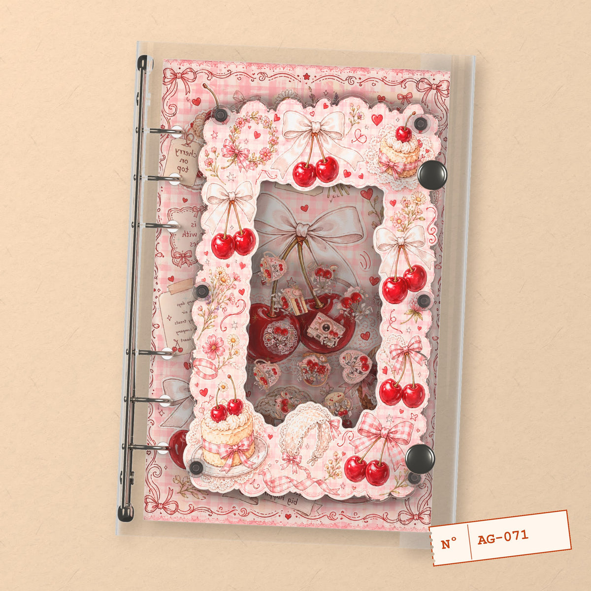 Ribbon Cherries (AG-071) A6 shaker binder notebook, front cover
