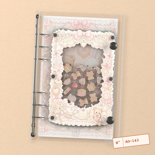 Teddy Bear & Bunny (AG-143) A6 shaker binder notebook, front cover