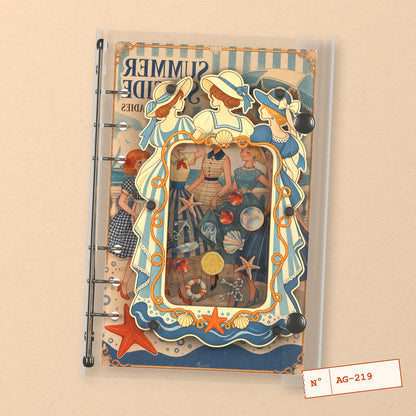Retro Seaside Sisters (AG-219) A6 shaker binder notebook, front cover