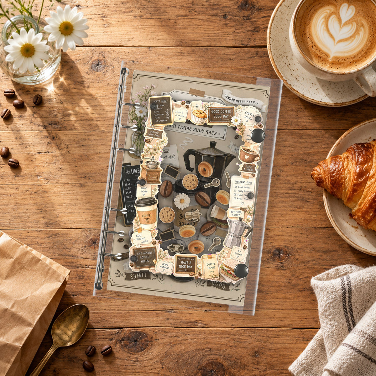 Cafe Breakfast shaker binder on a styled desk