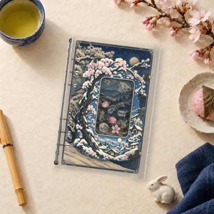 Ukiyo-e Snow to Spring shaker binder on a styled desk