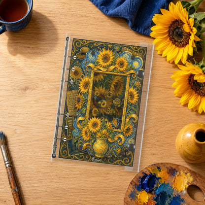 Oil Painted Sunflowers shaker binder on a styled desk